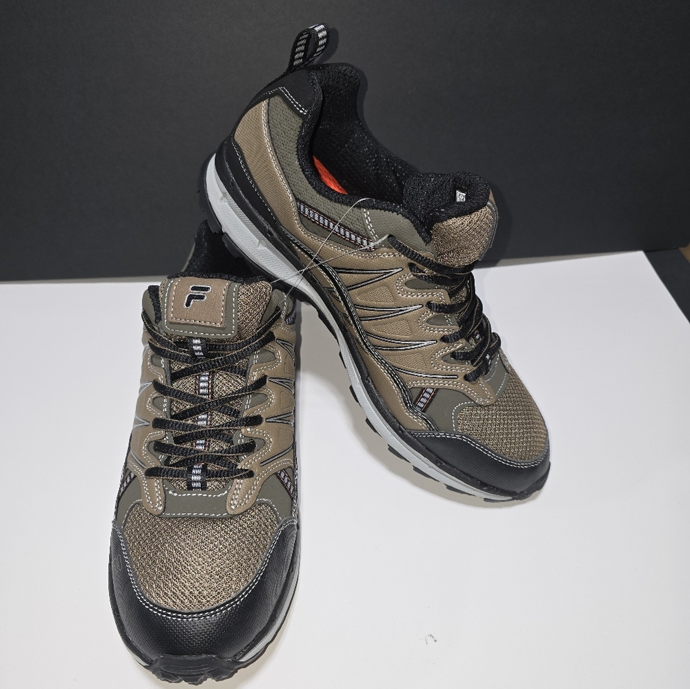 MEN'S FILA MIDLAND OUTDOOR HIKING ATHLETIC TRAIL SHOES. BROWN/ORANGE.SIZE 10